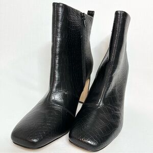 Express Black Croc-Embossed Zip Up Ankle Booties Block Heel Women’s Size 10